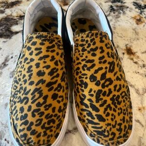 Ladies Nike Slip-On Leopard Print Canvas Shoes - Mustard Black
